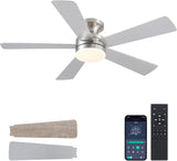 46IN Ceiling Fan with Lights and Remote/APP - Flush Mount Low Profile Ceiling Fan Light with 3CCT Dimmable, 6 Speeds Reversible, Modern Fan Light Fixture for Indoor, Covered Patios, Nickel