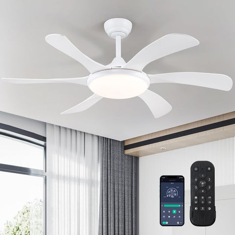 White Ceiling Fan with Lights and Remote - 46" Modern Indoor Ceiling Fan Light Low Profile, Dimmable, Reversible Quiet Motor and Timing, Outdoor Ceiling Light for Covered Patios