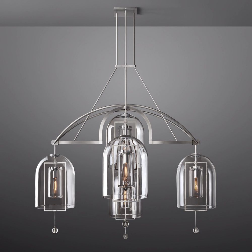 Modern Circular 61" Chandelier from Fulcron Collection 5 Lights - Antique Premium Metal with Refined Satin Nickel Finish - A500-SN/51001/61