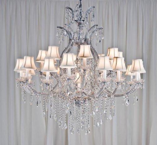 Swarovski Crystal Trimmed Chandelier Maria Theresa Chandelier Crystal Chandeliers Lighting H52" X W46" With Shades - A500-Whiteshades/Silver/52/2Mt/24+1 Sw