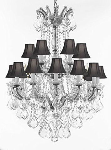 Swarovski Crystal Trimmed Chandelier Maria Theresa Crystal Chandelier Chandeliers Lighting With Black Shades H 36" X W 28" - Great For Dining Room Entryway Or Living Room - A500-B12/Cs/Blackshades/152/18Sw