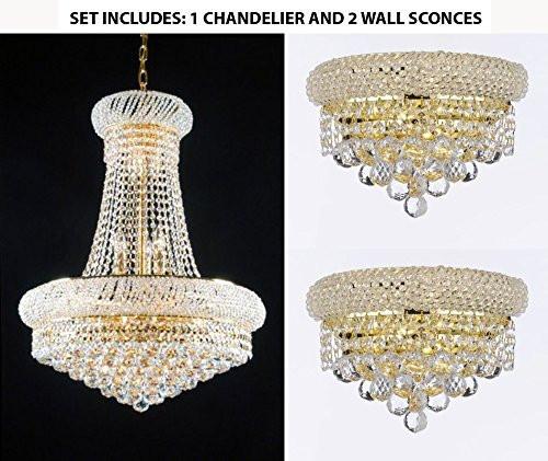 Set Of 3 - 1 French Empire Crystal Chandelier Chandeliers 24X32 And 2 Empire Empress Crystal (Tm) Wall Sconce Lighting W 12" H 6" - 1Ea-Cg/542/15 +2Ea-C121-1800W12G A500-