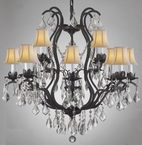Wrought Iron Crystal Chandelier Lighting With Shades - A500-Whiteshades/3034/8+4