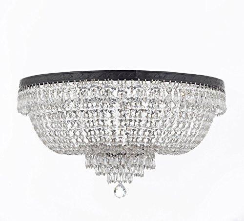 French Empire Crystal Flush Chandelier Chandeliers Lighting H18" X W24" With Dark Antique Finish Good For Dining Room Foyer Entryway Family Room And More - A500-Flush/Cb/870/9