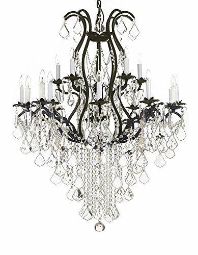 Swarovski Crystal Trimmed Chandelier! Wrought Iron Chandelier Lighting Chandeliers Dressed with Swarovski Crystal H 50" X W 36" Great for Dining room, Entryway / Foyer, or Living room! - A500-B12/3034/10+5SW