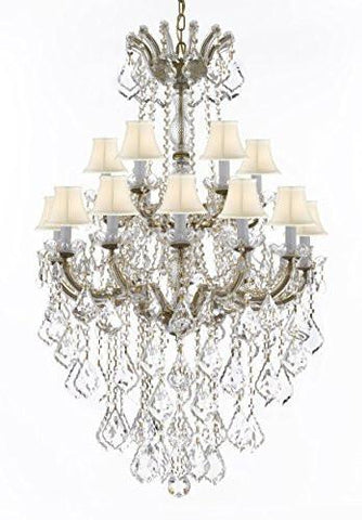 Swarovski Crystal Trimmed Chandelier Maria Theresa Crystal Chandelier Chandeliers Lighting With White Shades H 50" X W 30" - Great For Dining Room Entryway Or Living Room - A500-B13/Whiteshades/152/18Sw
