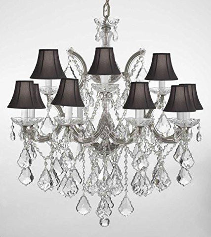 Chandelier Lighting Crystal Chandeliers With Black Shades H30 "X W28" - A500-Blackshades/Silver/B7/21532/12+1