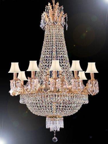 Swarovski Crystal Trimmed Chandelier Empire Chandelier Lighting H 40" W 30" With White Shades - A500-Sc/Whiteshade/1280/10+5Sw