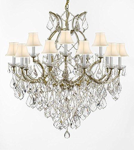 Swarovski Crystal Trimmed Chandelier Maria Theresa Empress Crystal (Tm) Chandelier Lighting H 38" W 37" With White Shades - Sc/Whiteshade/21510/15+1Sw A500-
