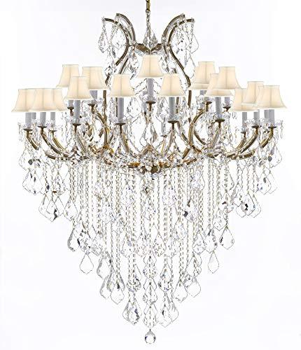 Swarovski Crystal Trimmed Chandelier Lighting Chandeliers H59" X W46" Great for The Foyer, Entry Way, Living Room, Family Room and More! w/White Shades - A500-B12/WHITESHADES/2MT/24+1SW
