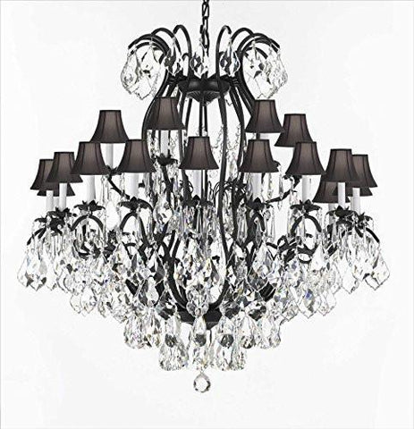 Swarovski Crystal Trimmed Chandelier Wrought Iron Crystal Chandelier Lighting With Black Shades H52" W46" - A500-Sc/Blackshade/3034/18+6Sw