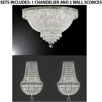 Set Of 3- 1 French Empire Crystal Semi Flush Basket Chandelier Chandeliers Lighting H18" X W24" And 2 Empire Cyrstal Wall Sconce Lighting W9.5" H18" D5" - 1Ea Flush/Cs/870/9+2Ea Cs/4/5/Wallsconce A500-