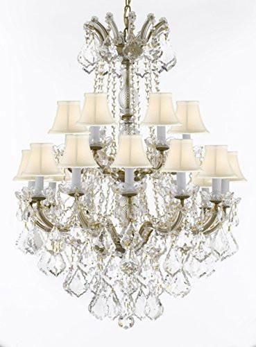 Swarovski Crystal Trimmed Chandelier Maria Theresa Crystal Chandelier Chandeliers Lighting With White Shades H 36" X W 28" - Great For Dining Room Entryway Or Living Room - A500-B12/Whiteshades/152/18Sw