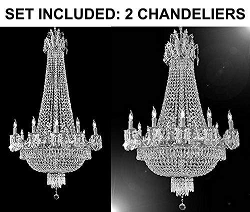 Set of 2-1 French Empire Silver Crystal Chandelier Lighting W 25" H52" 12 Lights - Great for The Dining Room, Foyer, Entry Way, Living Room and 1 French Empire Silver Crystal Chandelier Light 25X32 - A500-1EA C7/CS/1280/8+4 + 1EA CS/1280/8+4
