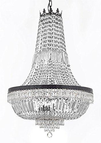French Empire Crystal Chandelier Lighting With Dark Antique Finish Great for the Dining Room, Foyer, Entry Way, Living Room H36"X W30" - A500-B8/CB/870/14