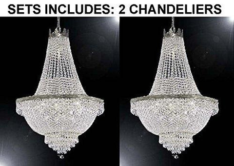 Set of 2 French Empire Crystal Chandelier Lighting - Great for the Dining Room, Foyer, Living Room! H30" X W24" - A500-SILVER/870/9-SET OF 2
