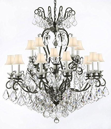 Wrought Iron Empress Crystal (Tm) Chandelier Lighting With White Shades W38" H44" - A500-Whiteshades/556/16