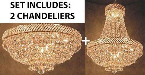 Set Of 2 - Swarovski Crystal Trimmed Chandelier French Empire Crystal Chandelier Lighting H26" X W23" + French Empire Crystal Flush Basket Chandelier W/Swarovski Crystal H 16" W 23" - 1Ea-Cg/448/9Sw+1Ea-Flush/Cg/448/9Sw A500-