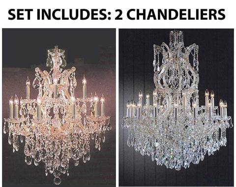 Set of 2-1 Chandelier Crystal Lighting H30" X W28" and 1 Maria Theresa Chandelier Crystal Lighting Chandeliers Dressed with Empress Crystal (Tm) H 50" W 37" - Antique French Gold Color - 21532/12+1 + CG/2232/24+1 A500-