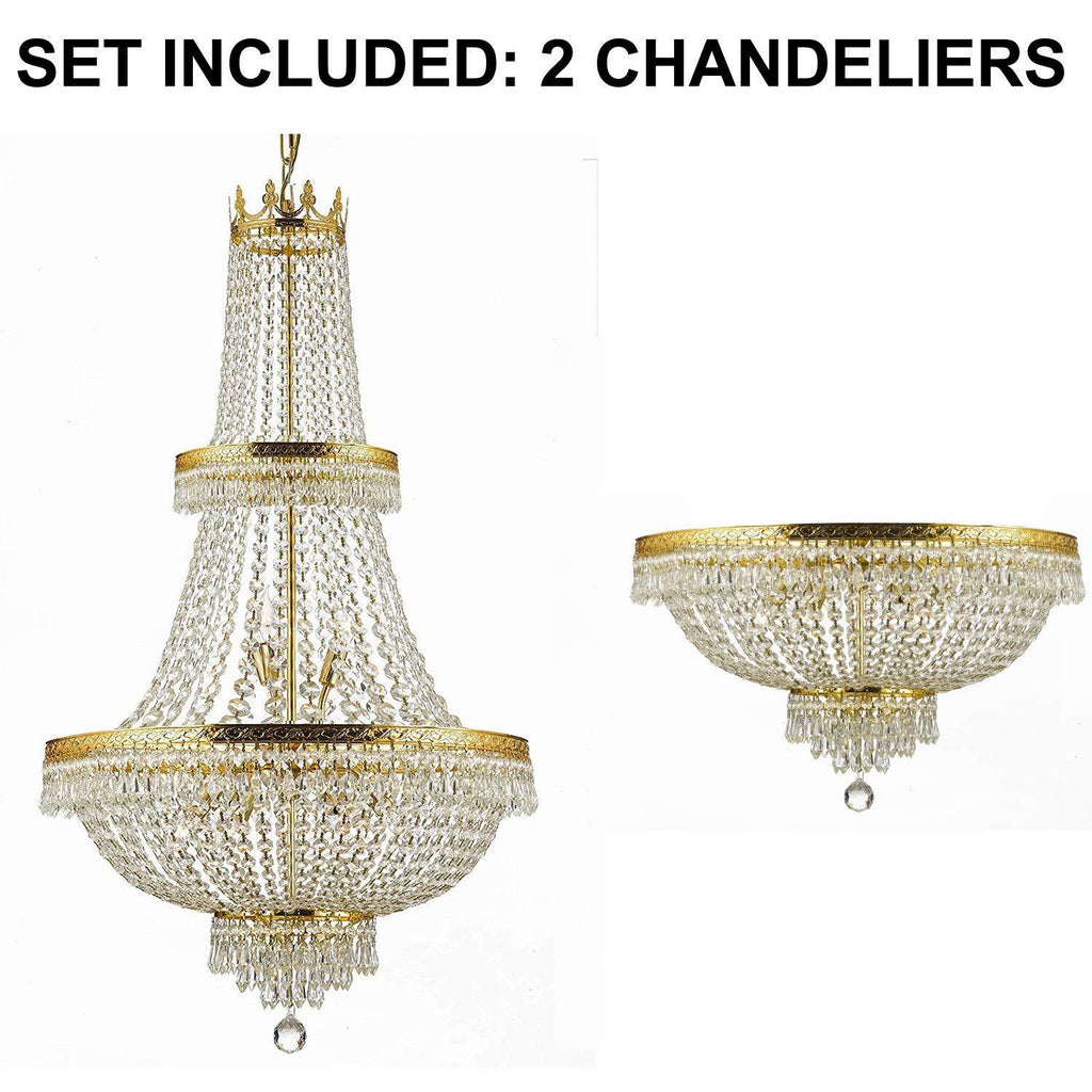 Set of 2-1 French Empire Crystal Chandelier Lighting H50" X W24" - Great for The Dining Room, Foyer, Living Room! and 1 French Empire Crystal Semi Flush Chandelier Lighting H18" X W24" - 1EA CG/870/15 + 1EA FLUSH/870/9 A500-