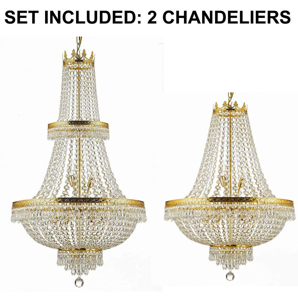 Set of 2-1 French Empire Crystal Chandelier Lighting H50" X W24" and 1 French Empire Crystal Gold Chandelier Lighting - Great for The Dining Room, Foyer, Entry Way, Living Room - H30" X W24" - 1EA CG/870/15 + 1EA 870/9 A500-