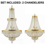 Set of 2-1 French Empire Crystal Chandelier Lighting H50" X W24" and 1 French Empire Crystal Gold Chandelier Lighting - Great for The Dining Room, Foyer, Entry Way, Living Room - H30" X W24" - 1EA CG/870/15 + 1EA 870/9 A500-