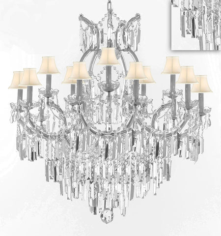 Maria Theresa Chandelier Crystal Lighting Chandeliers w/Optical Quality Fringe Prisms! Great for the Dining Room, Foyer, Entry Way, Living Room! H38" X W37" w/White Shades - A500-B8/WHITESHADES/CS/21510/15+1