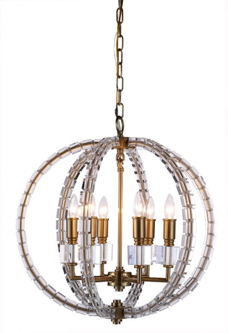 C121-1460D22BB By Elegant Lighting - Cristal Collection Burnished Brass Finish 6 Lights Pendant lamp