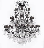 Swarovski Crystal Trimmed Chandelier Large Foyer / Entryway Wrought Iron Chandelier Lighting With Crystal And Black Shade H60" X W52" - A500-Sc/Blackshade/3031/36Sw